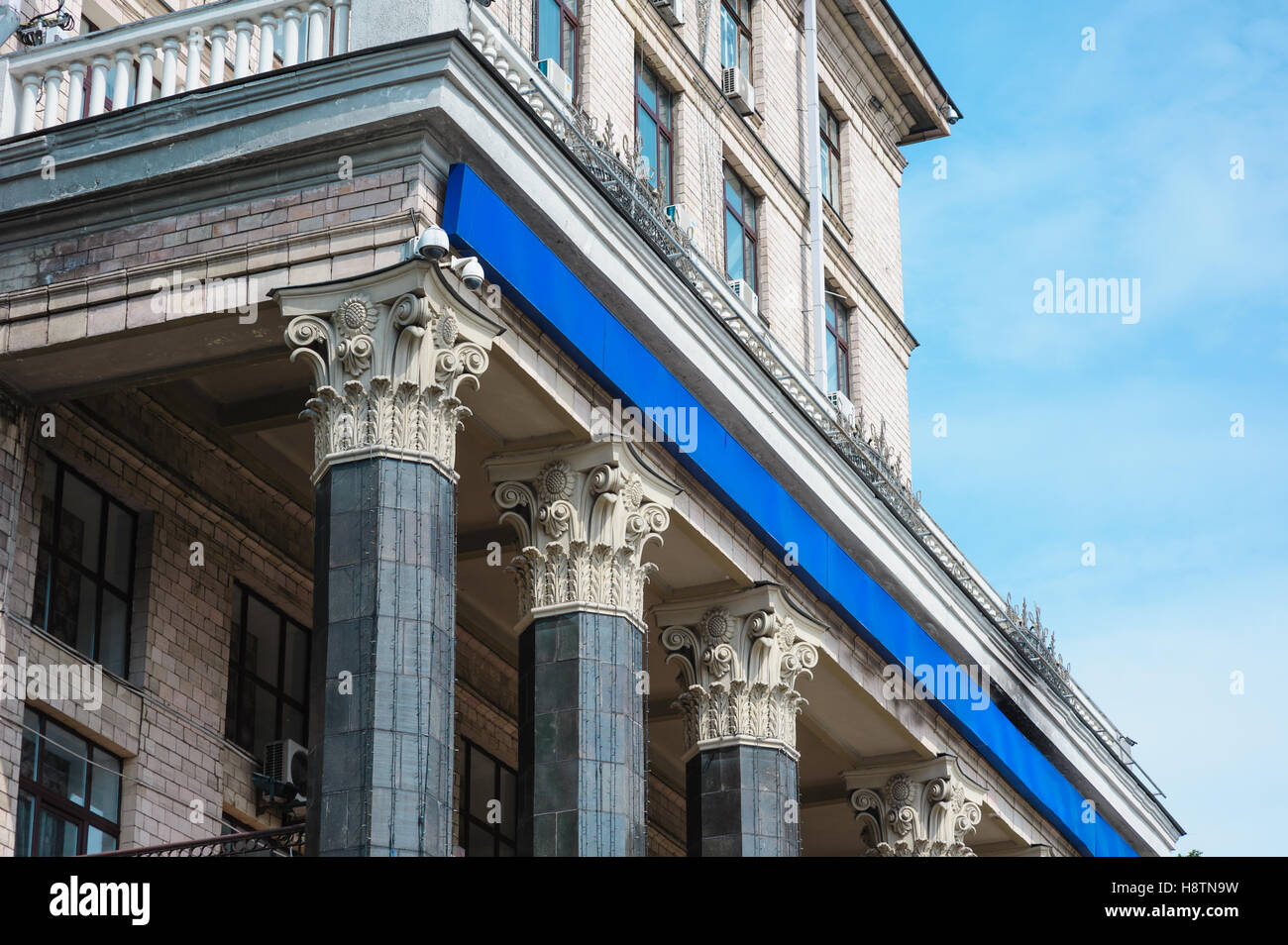 Beautiful architectural columns on the facade of the building Stock Photo