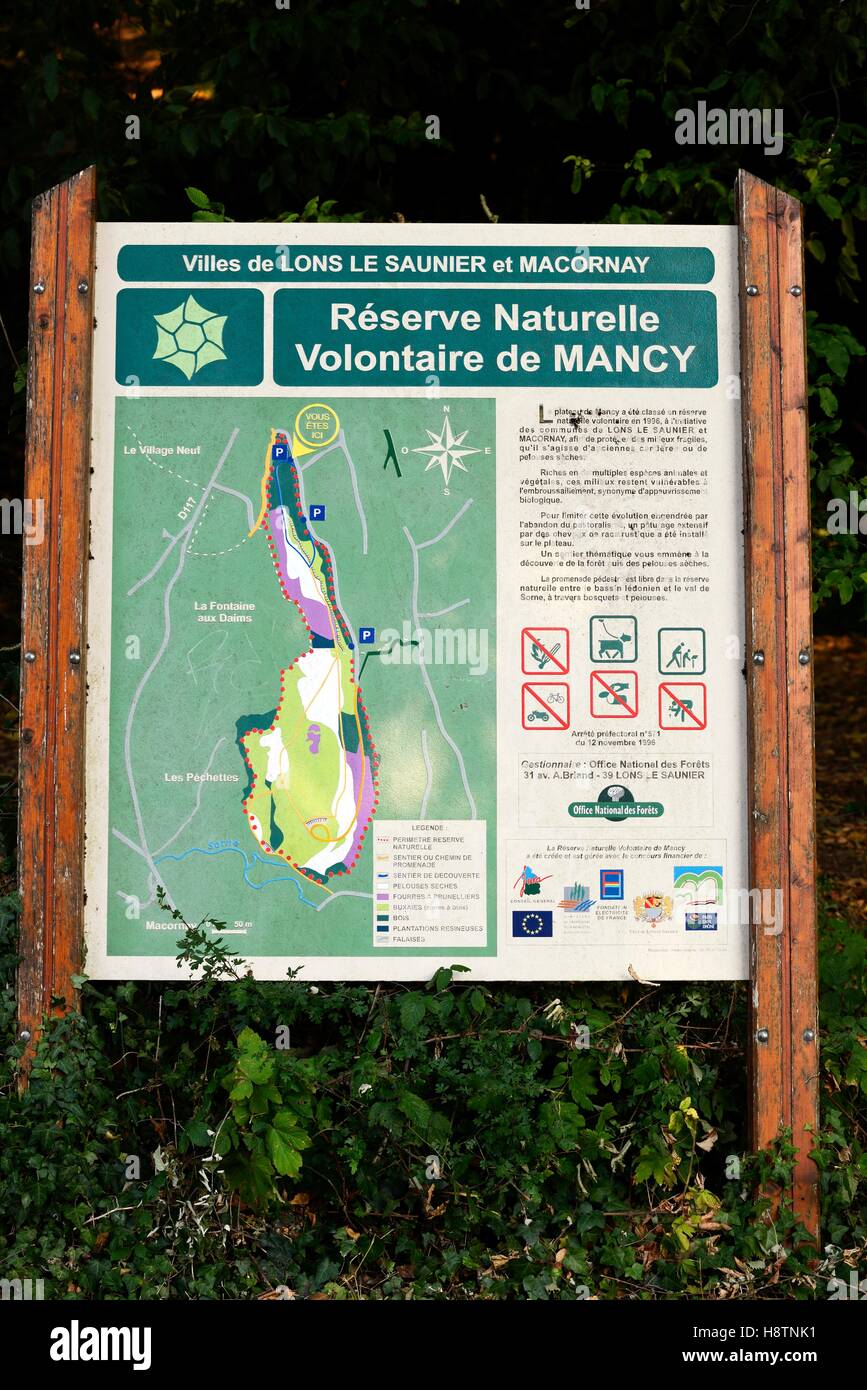 Panel of Voluntary Nature Reserve Mancy , Lons le Saulnier and Macornay , Franche -Comté , France Stock Photo