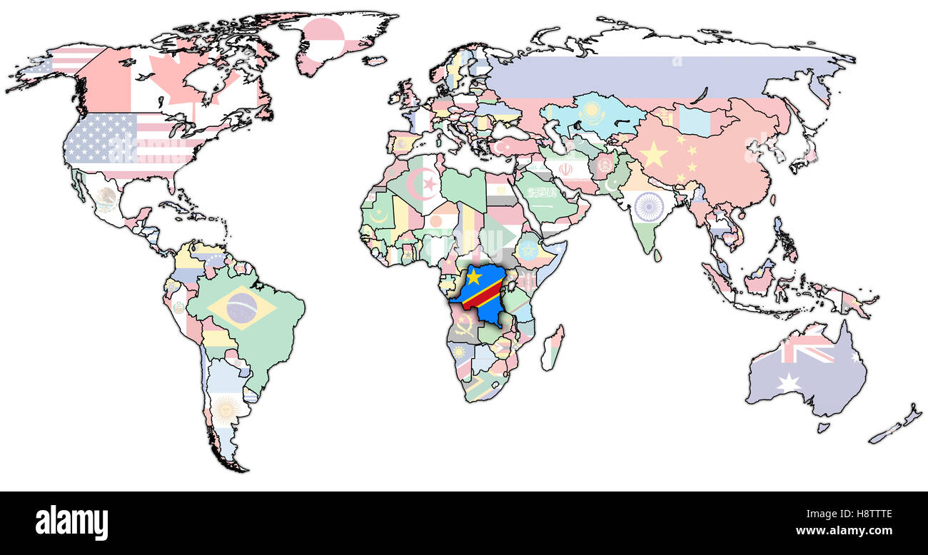 old political map of world with flag of congo Stock Photo - Alamy