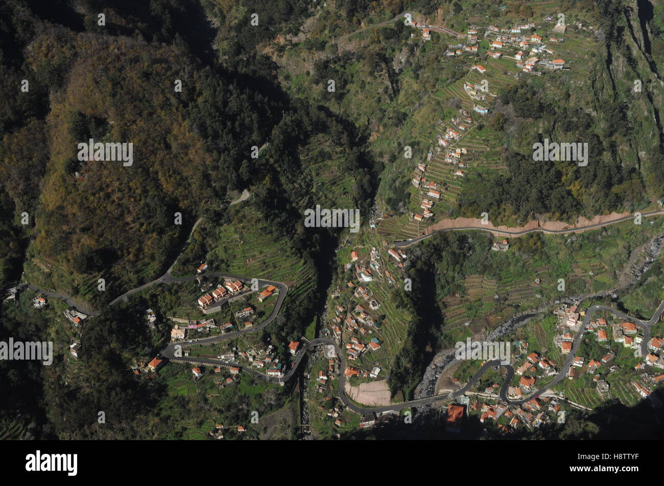 Looking down a village near Curral das Freiras, Madeira - Stock Image