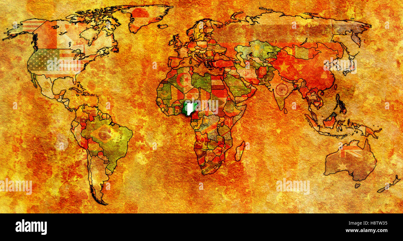old political map of world with flag of nigeria Stock Photo - Alamy