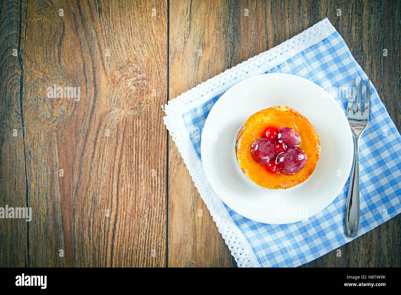 Fruit Cake on Vintage Retro Woody Background Stock Photo Alamy