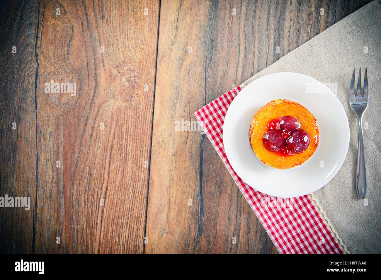 Fruit Cake on Vintage Retro Woody Background Stock Photo Alamy
