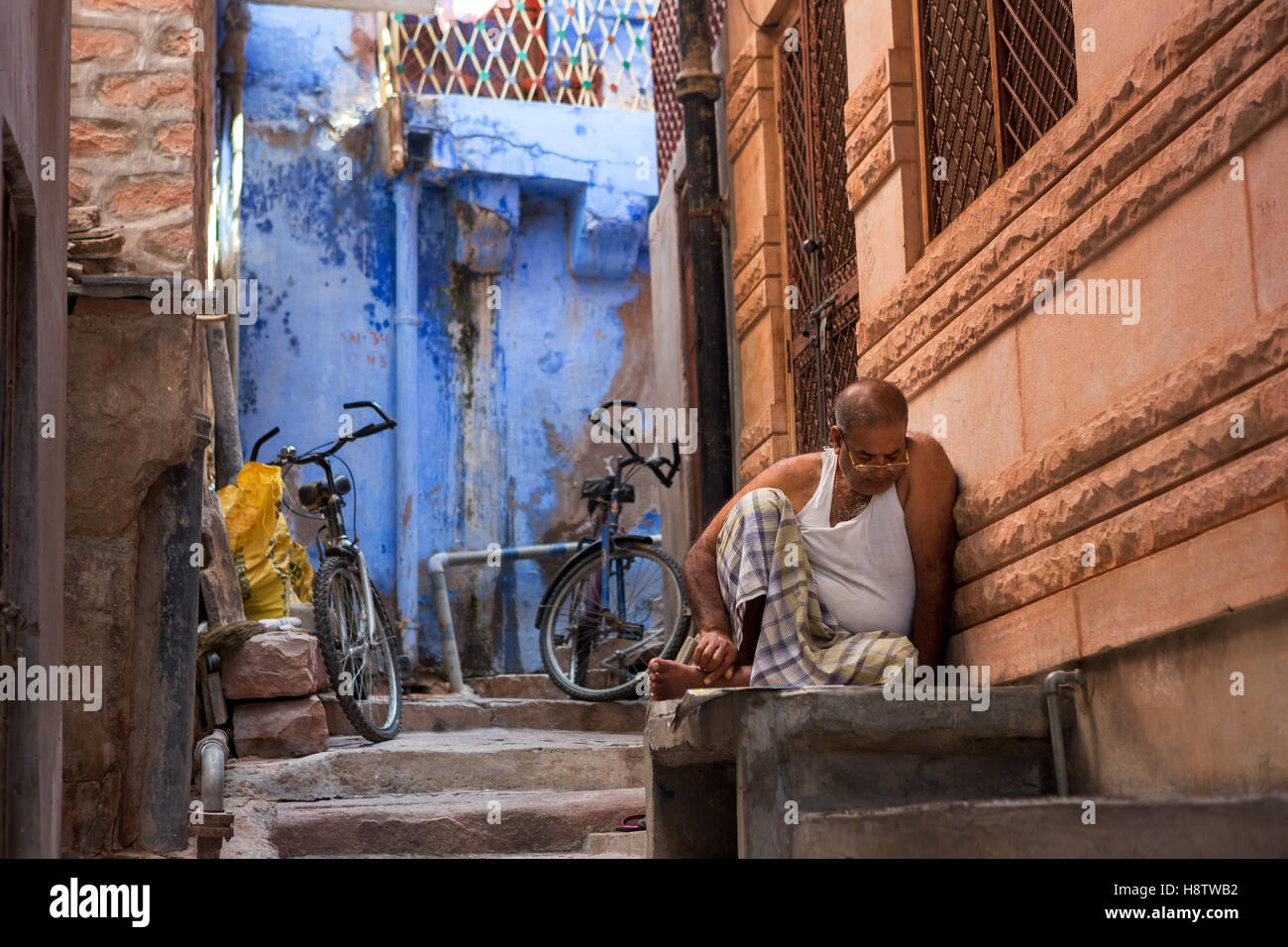 Jodhpur is famous city with its blue buildings and narrow streets. Stock Photo