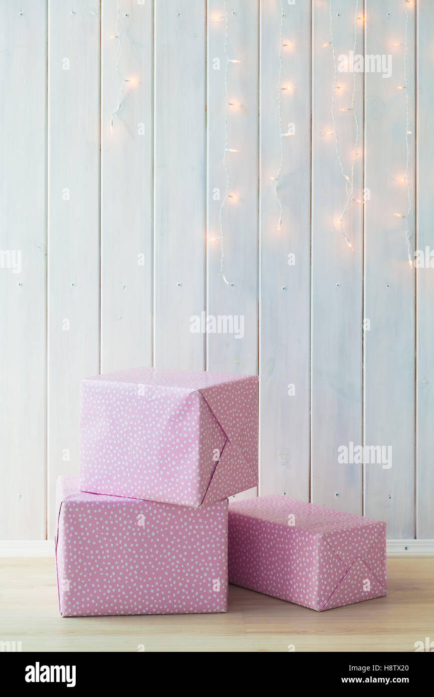 Pink gift box with ribbon bow isolated on white background Stock Photo ...
