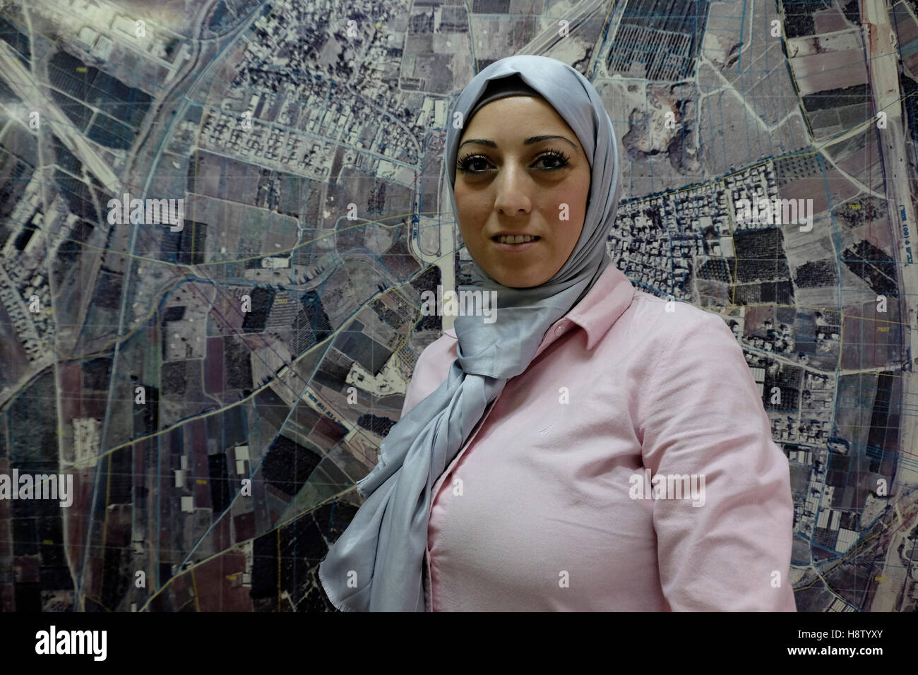 Faten Anash secretary at the municipality of the Arab town of Jaljulia or Jaljulye in Israel during interview in which she spoke about the need for increased police presence in her city and other Arab towns and villages on 15 November 2016. The Israeli-Arab town of Jaljulia has seen an increase in the number of violent crimes involving illegal weapons and drug trafficking. Stock Photo