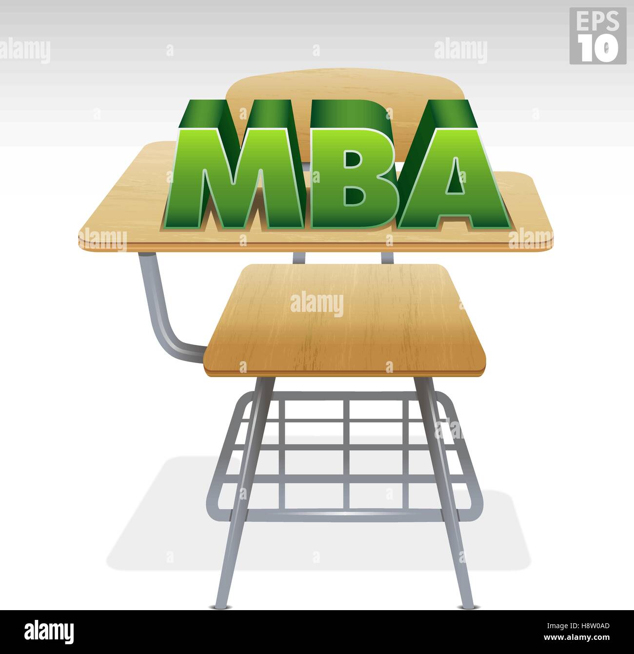 MBA student classes, a wooden school desk with MBA text Stock Vector