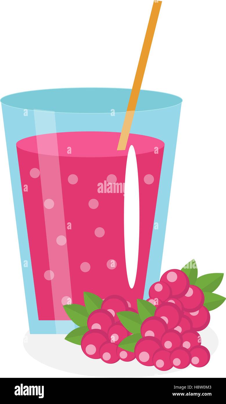 Raspberry juice in a glass. Fresh isolated on white background. Vector