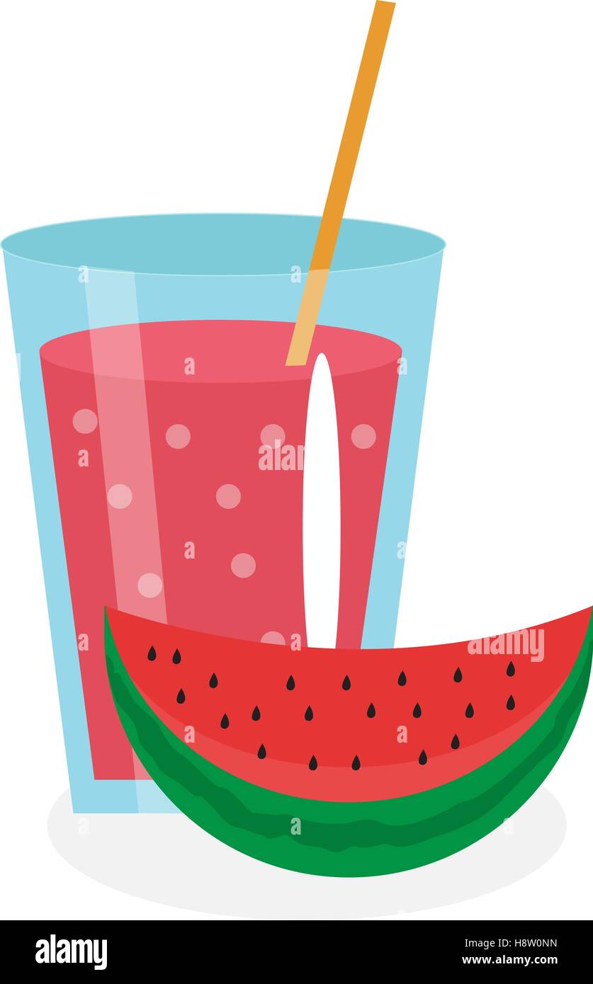 Watermelon juice in a glass. Fresh isolated on white background. Vector