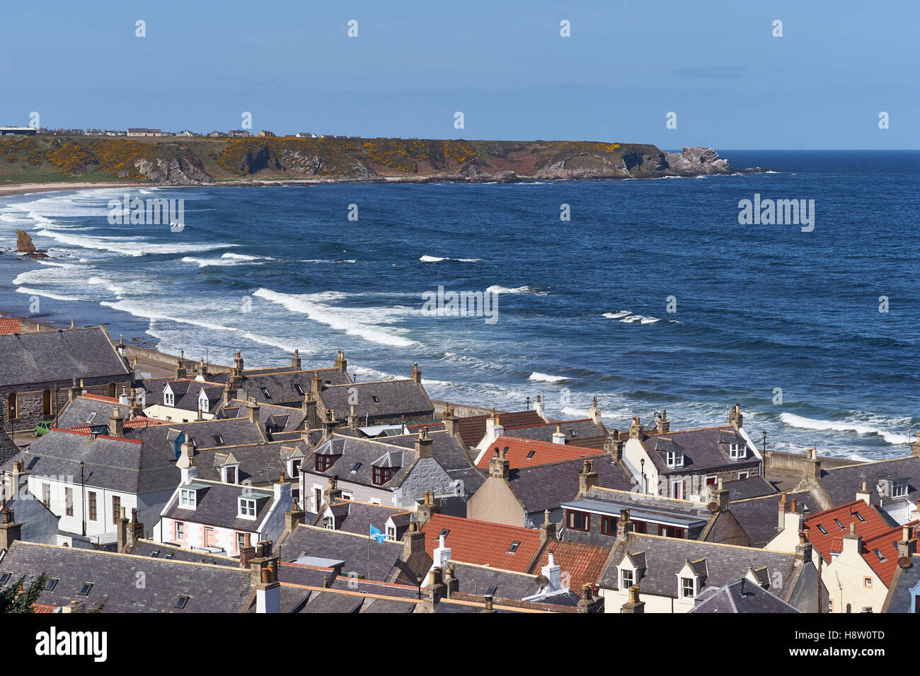 Rooftop and sea view of Cullen, Moray, Scotland Stock Photo