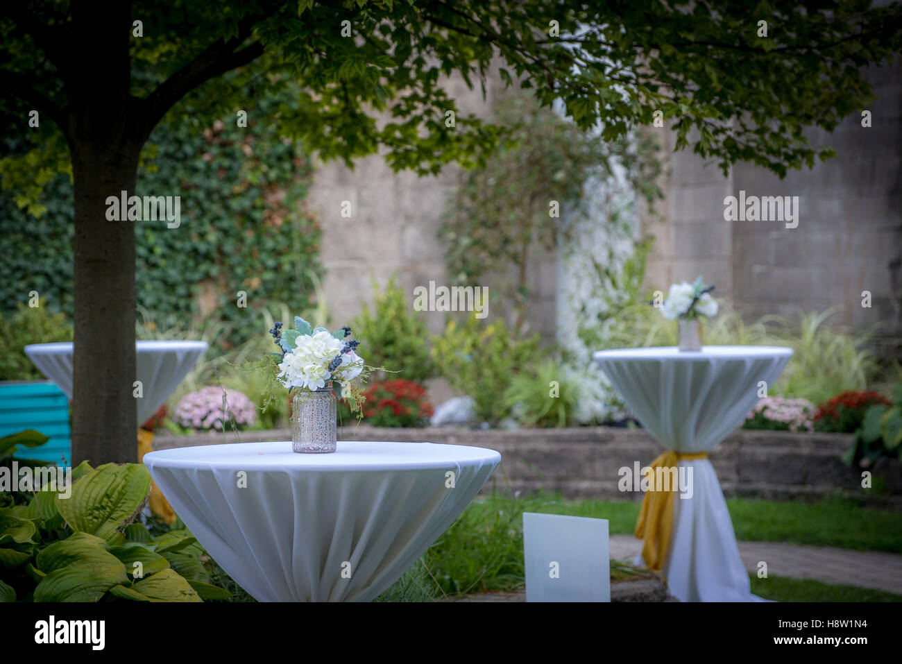 Tables setting for a wedding ceremony Stock Photo