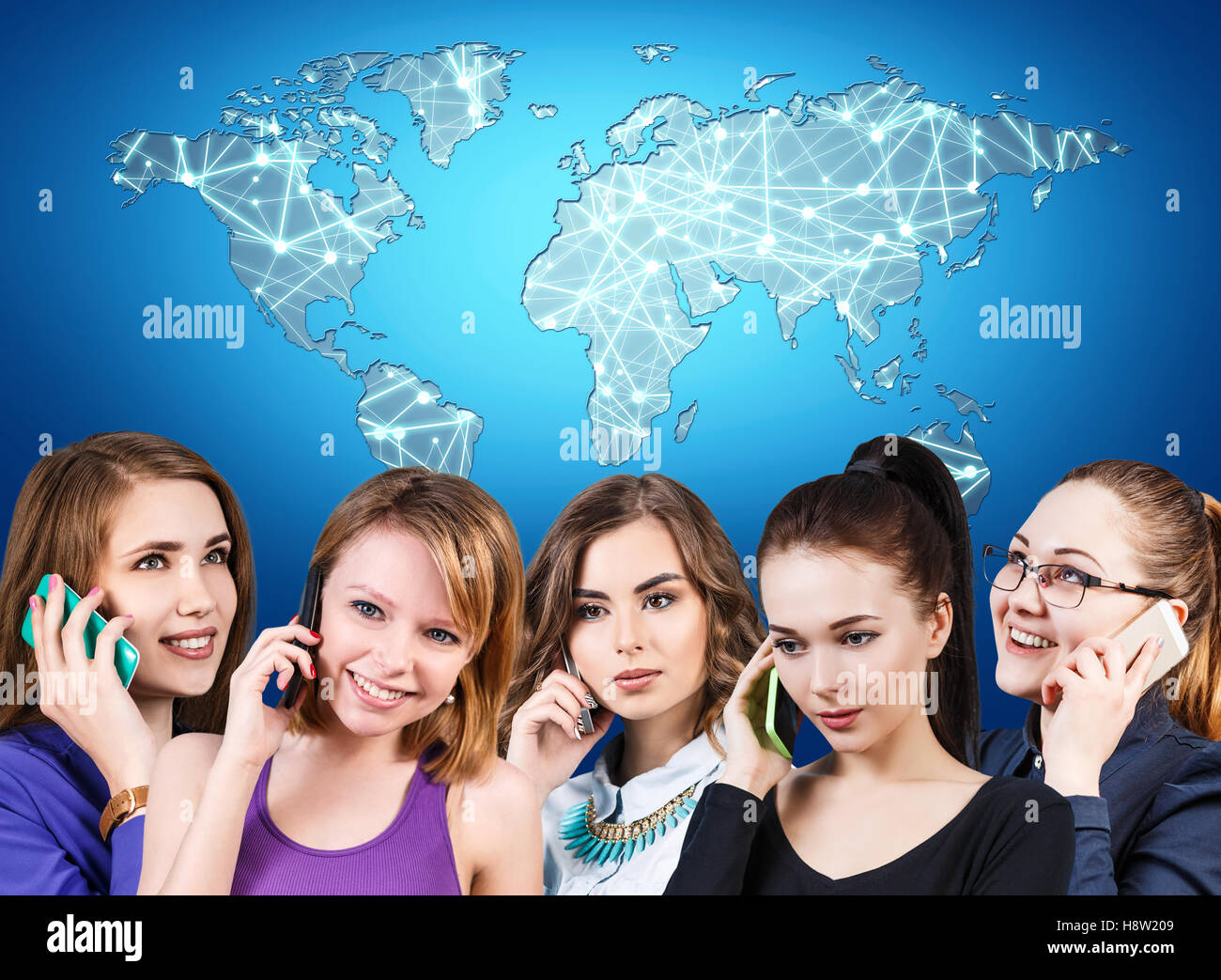 Young women talking on phone Stock Photo