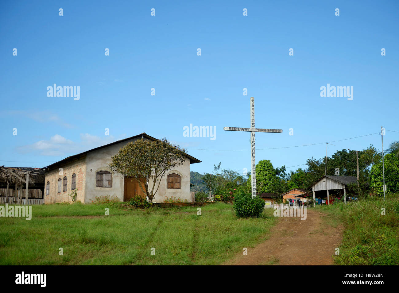 Church, land reform settlement, Asentamento Areia, Trairão District, Pará, Brazil Stock Photo