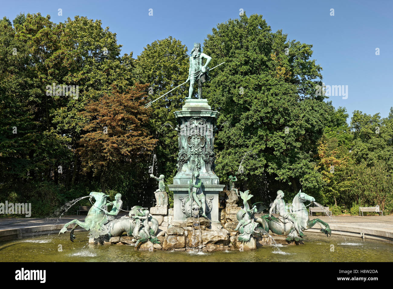 Neptune Fountain, Nuremberg municipal park, Middle Franconia, Franconia, Bavaria, Germany Stock Photo