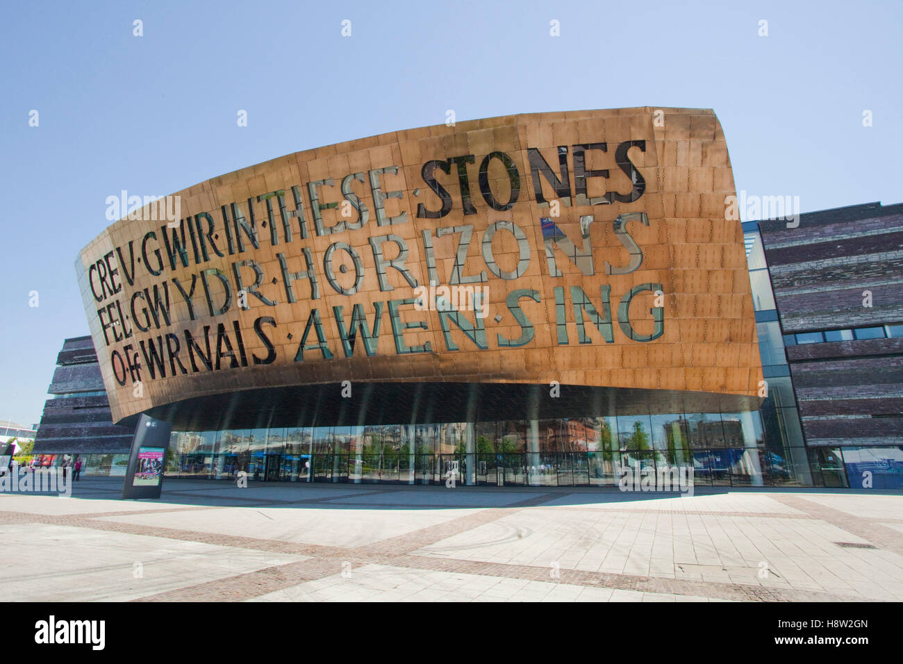 Canolfan Mileniwm Cymru, Wales Millennium Centre, building entrance, Cardiff Bay, Wales, United Kingdom, Europe Stock Photo
