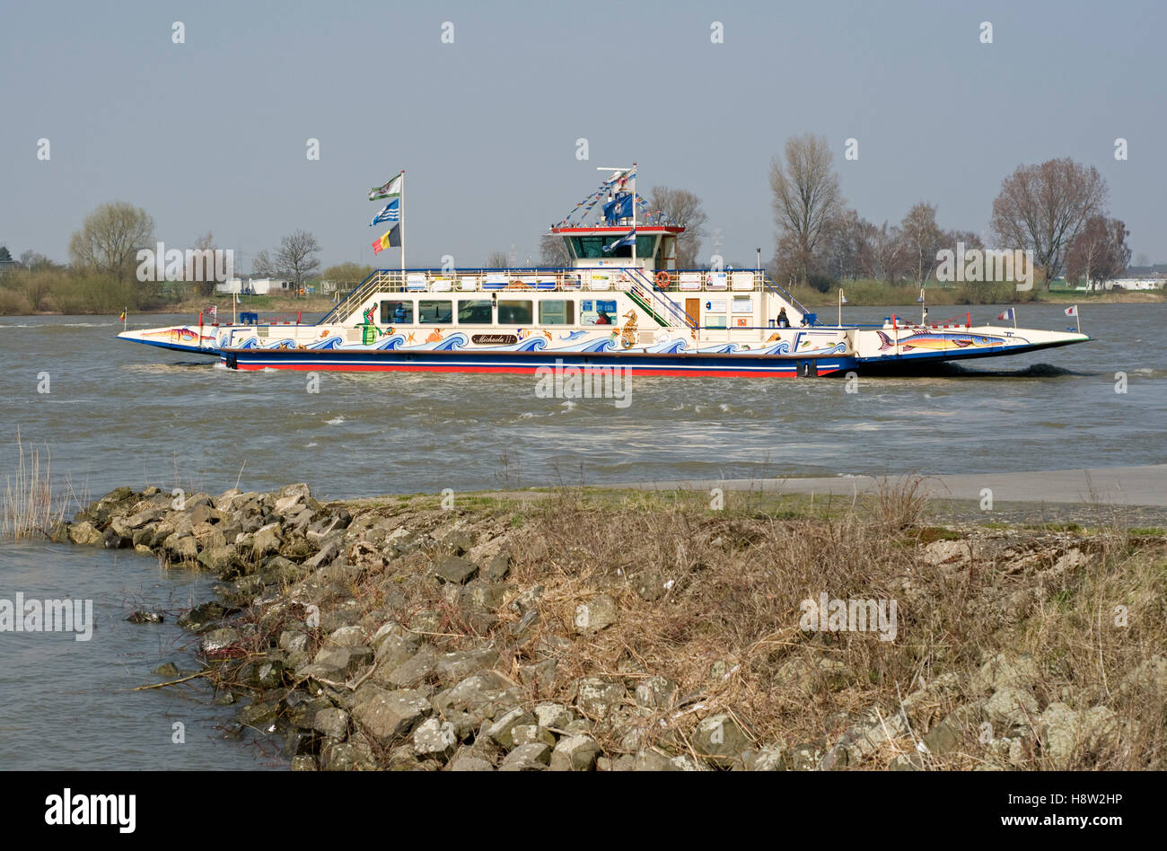 Rhine ferry DuesseldorfKaiserswerth to Meerbusch at Duesseldorf, North