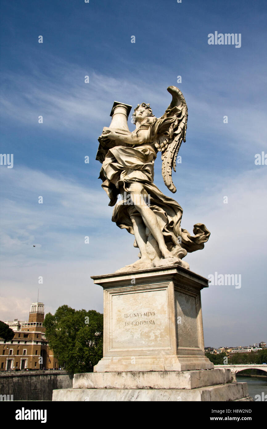 Angel with the column, by sculptor Antonio Raggi, "Tronus meus in columna" Angel, Sant'Angelo bridge, Rome, Latium, Italy Stock Photo