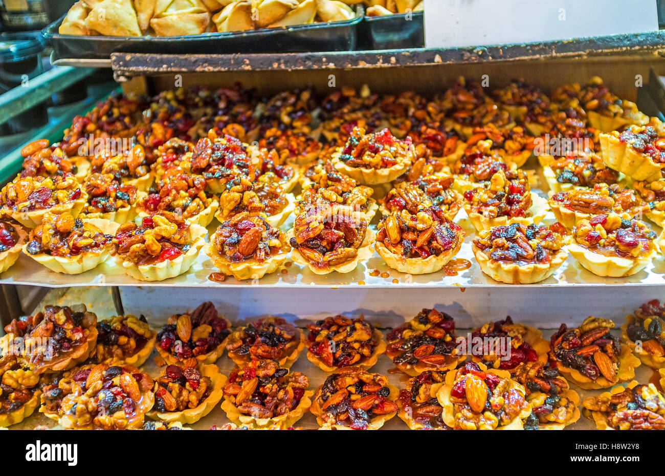 The pastry baskets with the dried fruits, nuts and honey are the