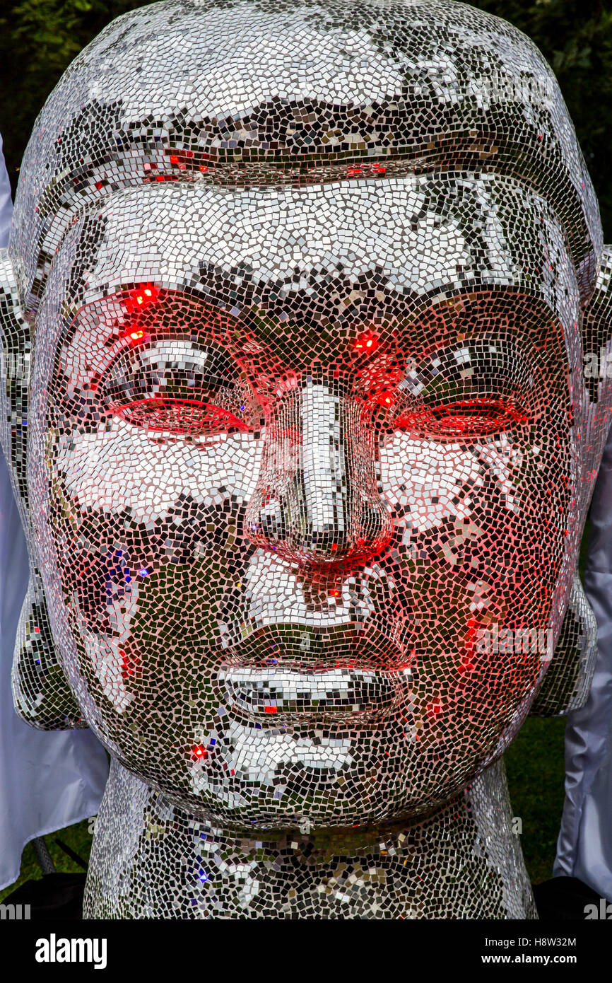 Buddha statue, made of many mirror mosaic tiles, Stock Photo