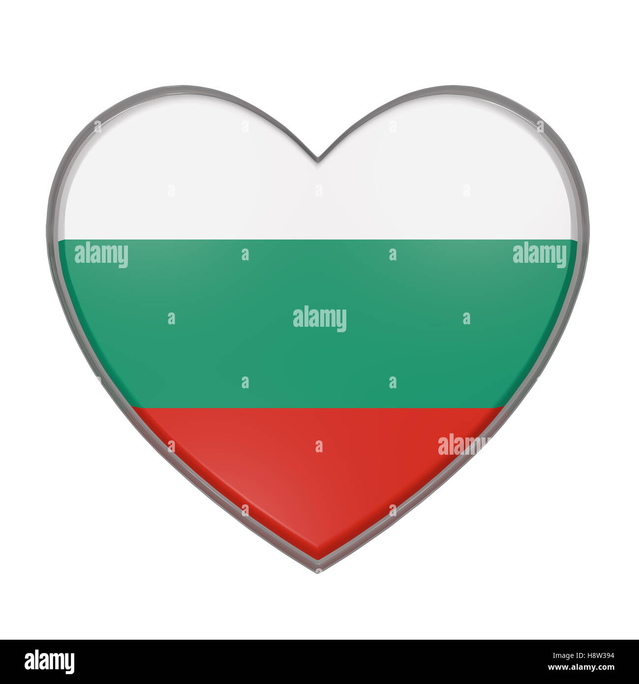 3d rendering of a Bulgaria flag on a heart. White background Stock Photo
