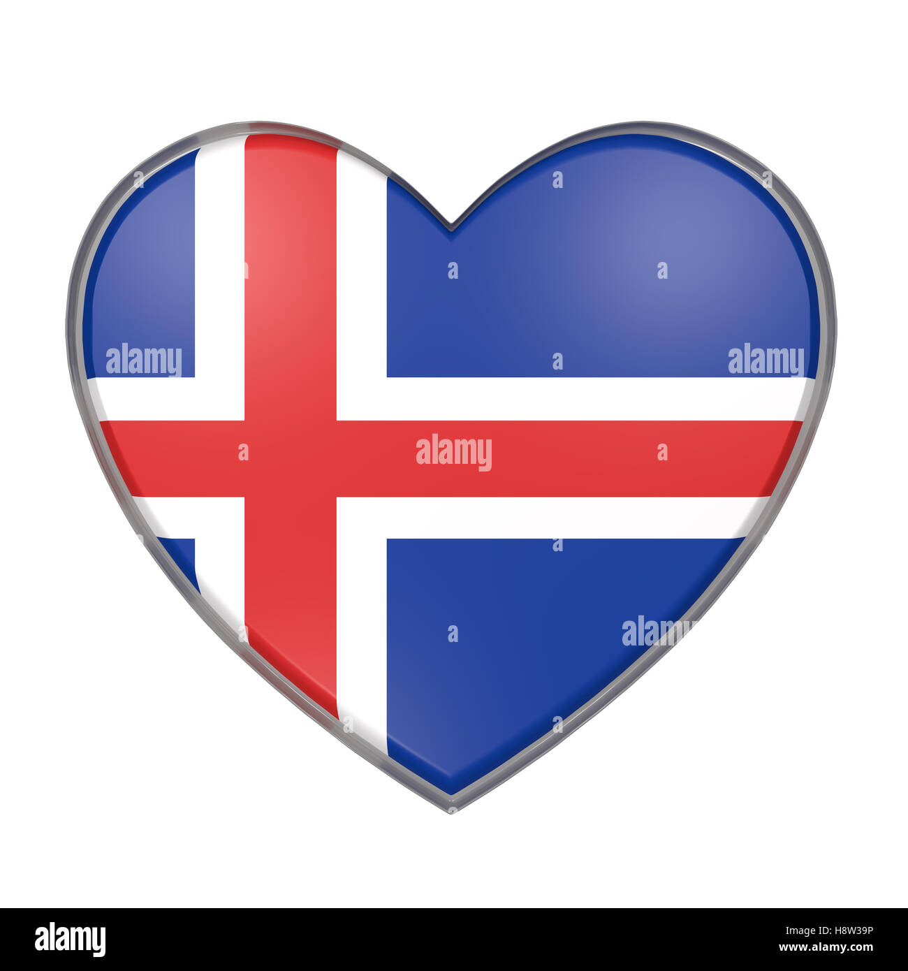3d rendering of an Iceland flag on a heart. White background Stock ...