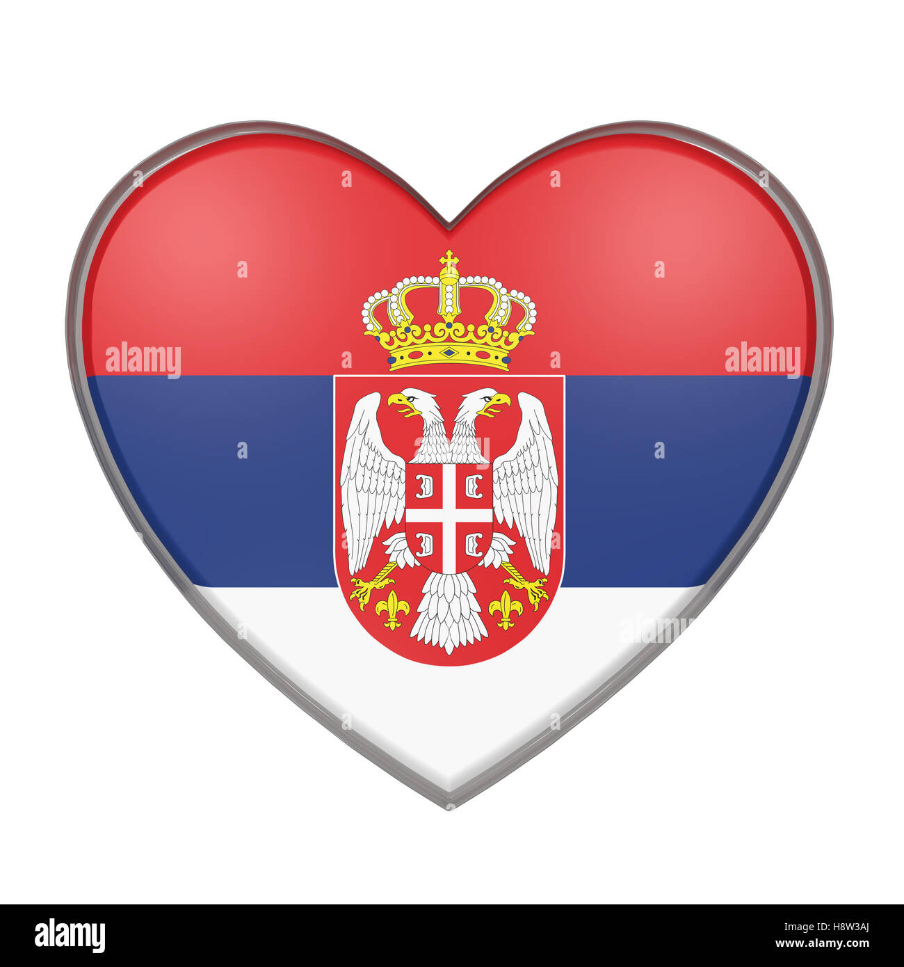 3d rendering of a Serbia flag on a heart. White background Stock Photo