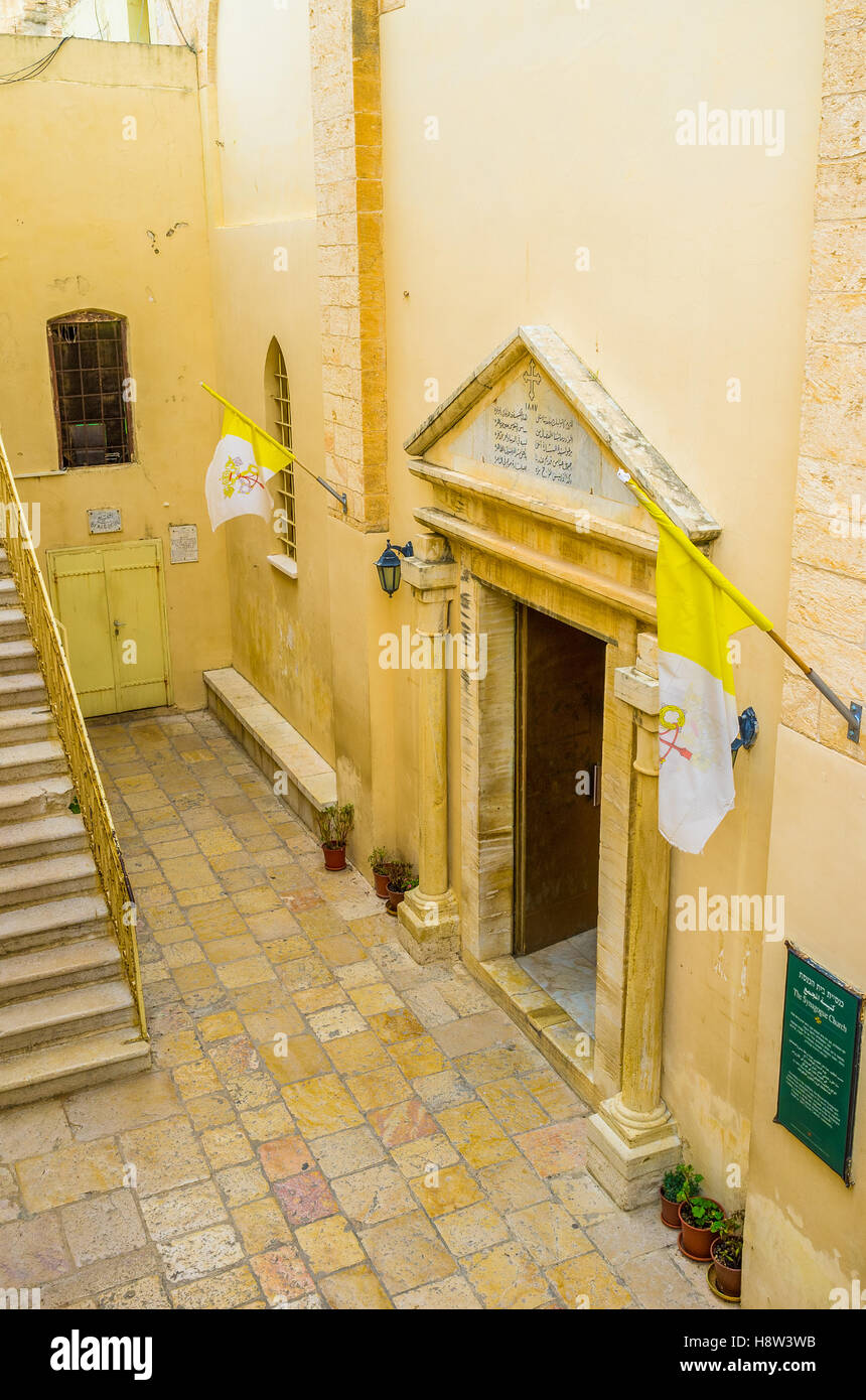 The view on the courtyard of the Greek Catholic Synagogye-Church Stock Photo