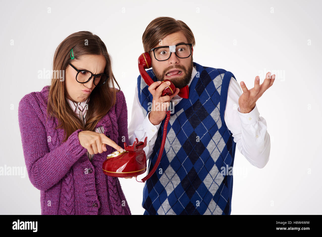 Geek couple need some help Stock Photo