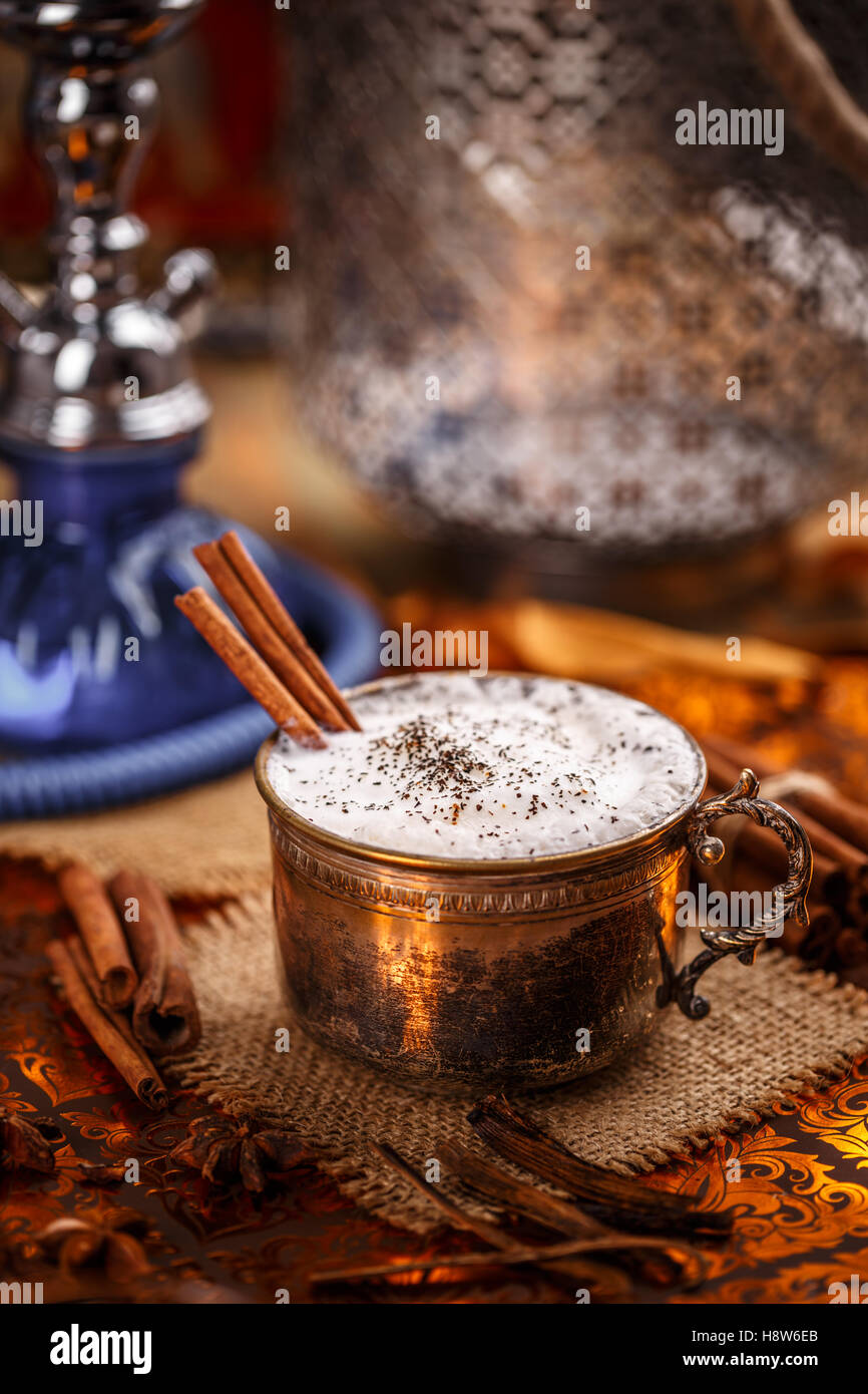 Chai, a rich and creamy mixture of black tea and exotic spieces Stock