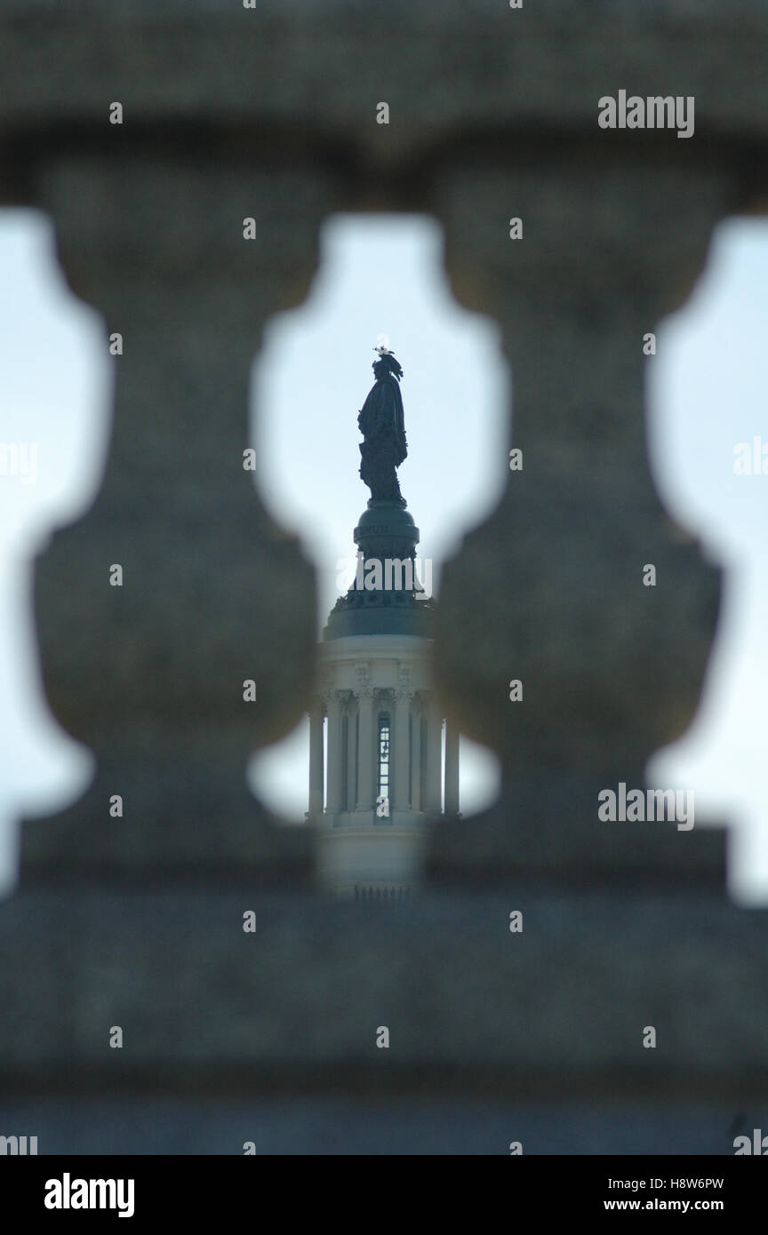 Statue of Freedom atop Capital Dome framed by spindles Stock Photo Alamy