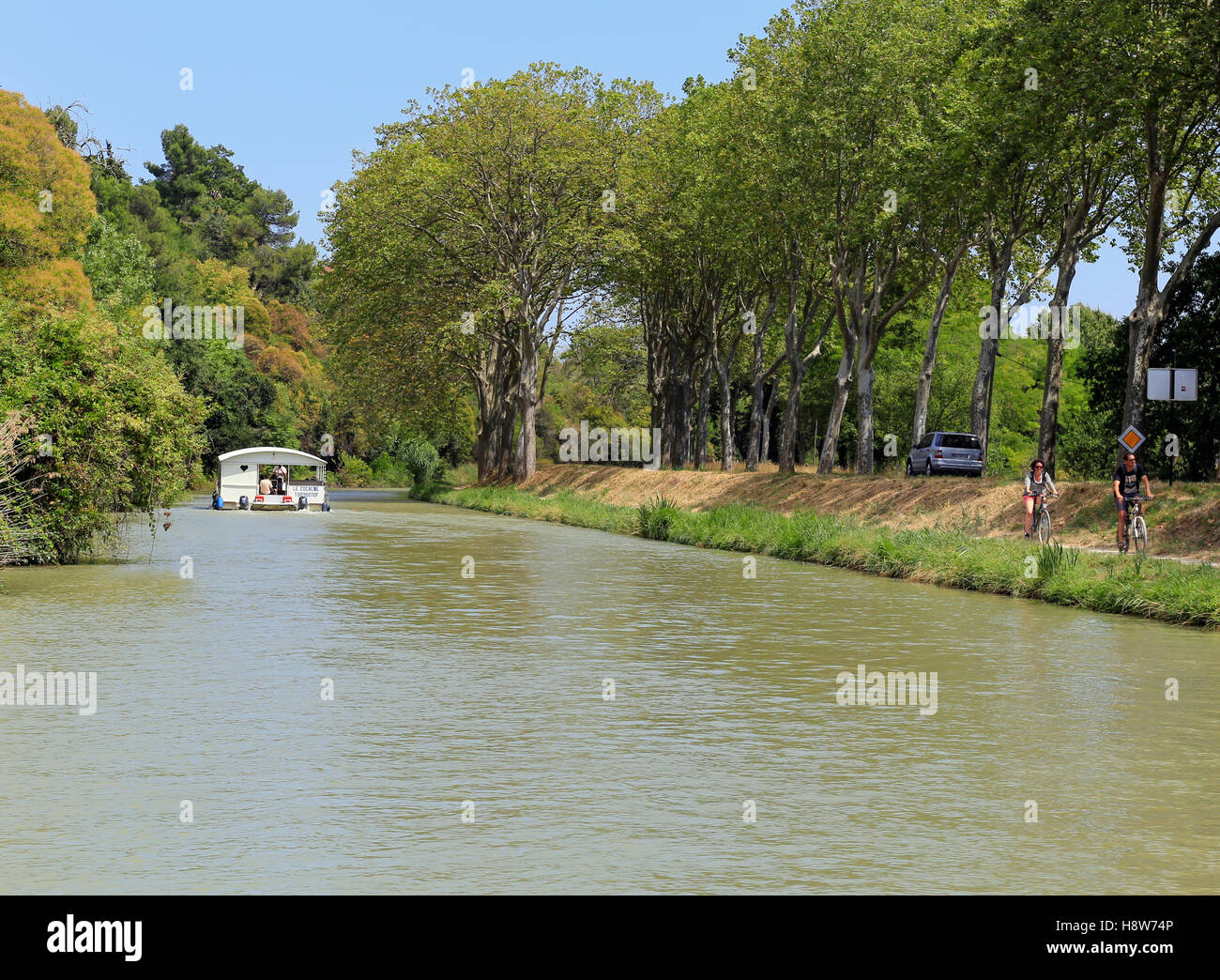 Boating on the Canal Du Midi, Carcassonne, France Stock Photo