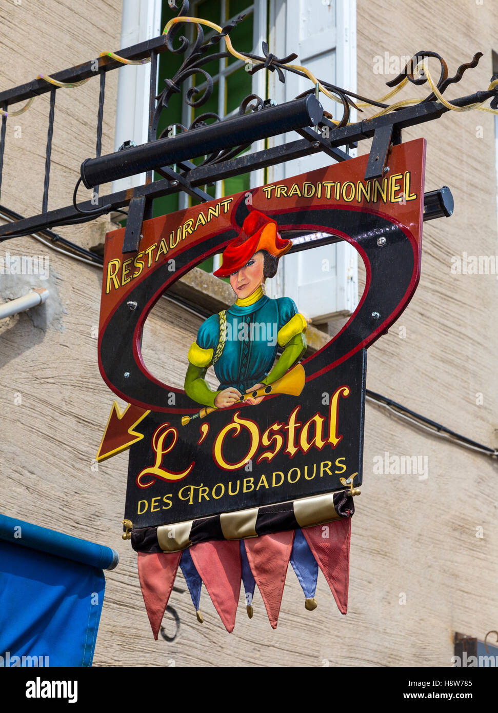 Carcassonne restaurant sign Stock Photo