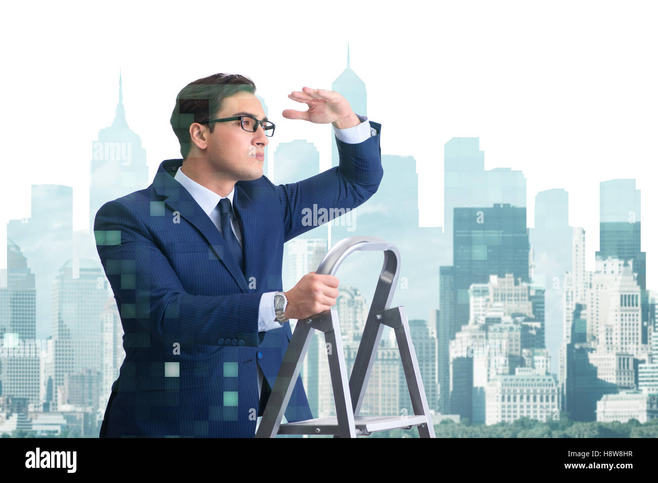 Businessman climbing ladder in business concept Stock Photo - Alamy
