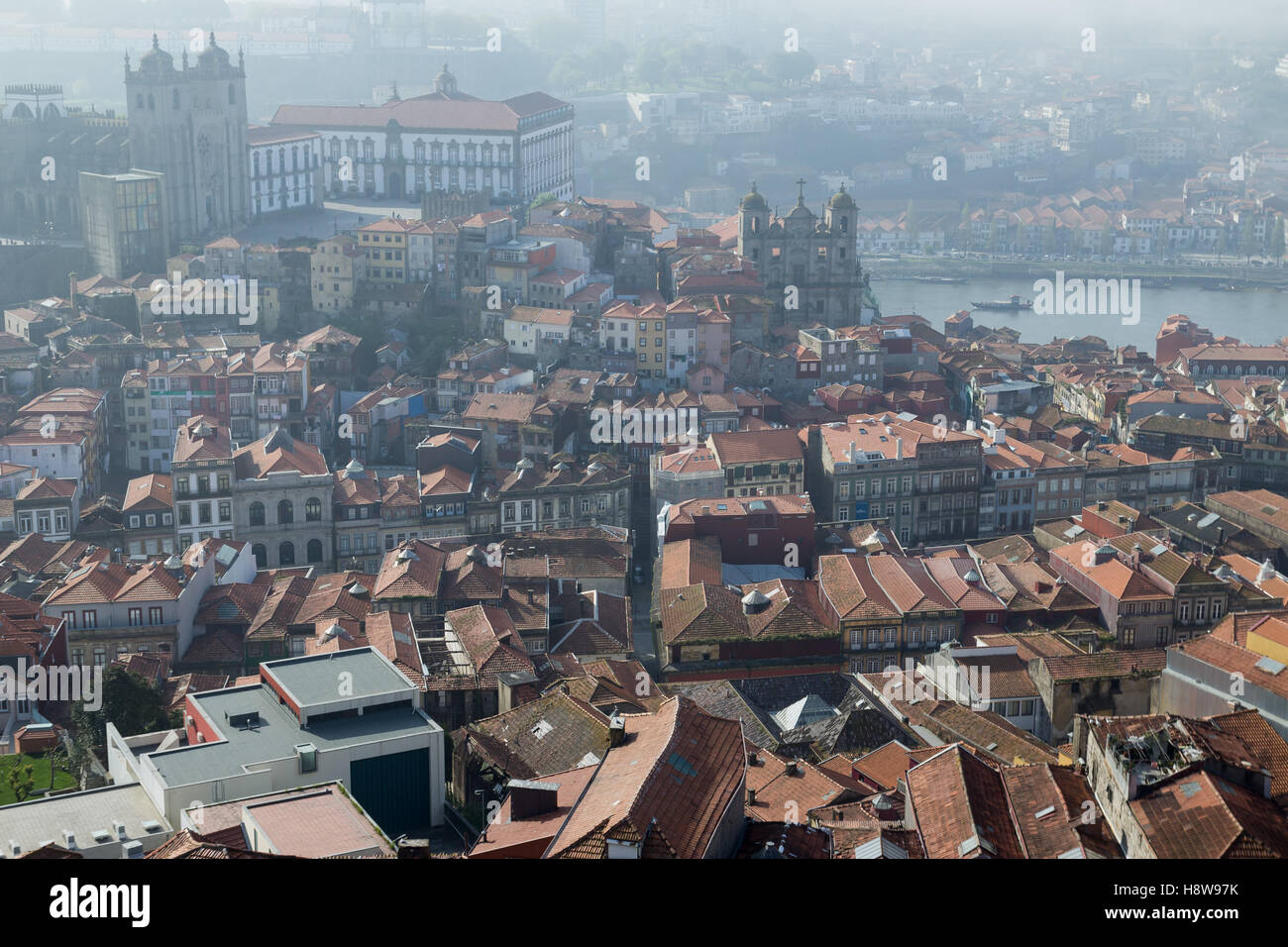 Porto city with fog in Portugal, Europe Stock Photo