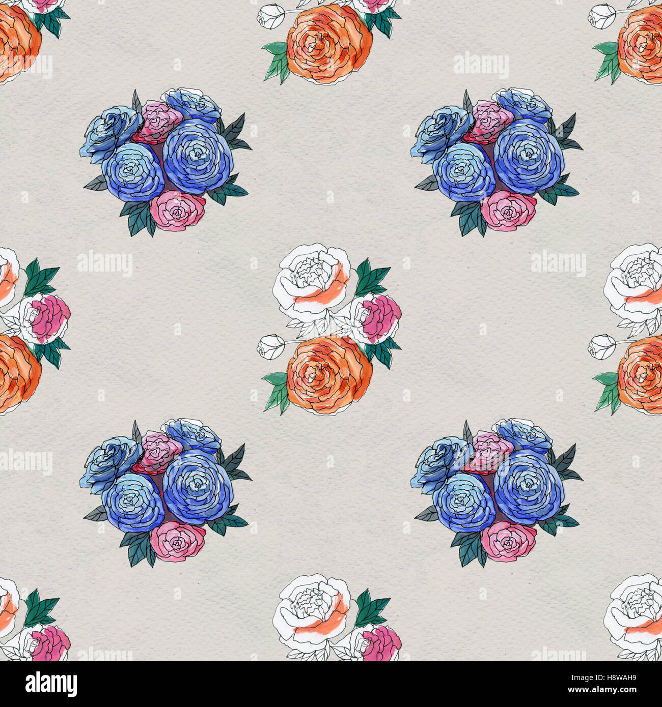 Seamless pattern with colorful flowers Stock Photo - Alamy