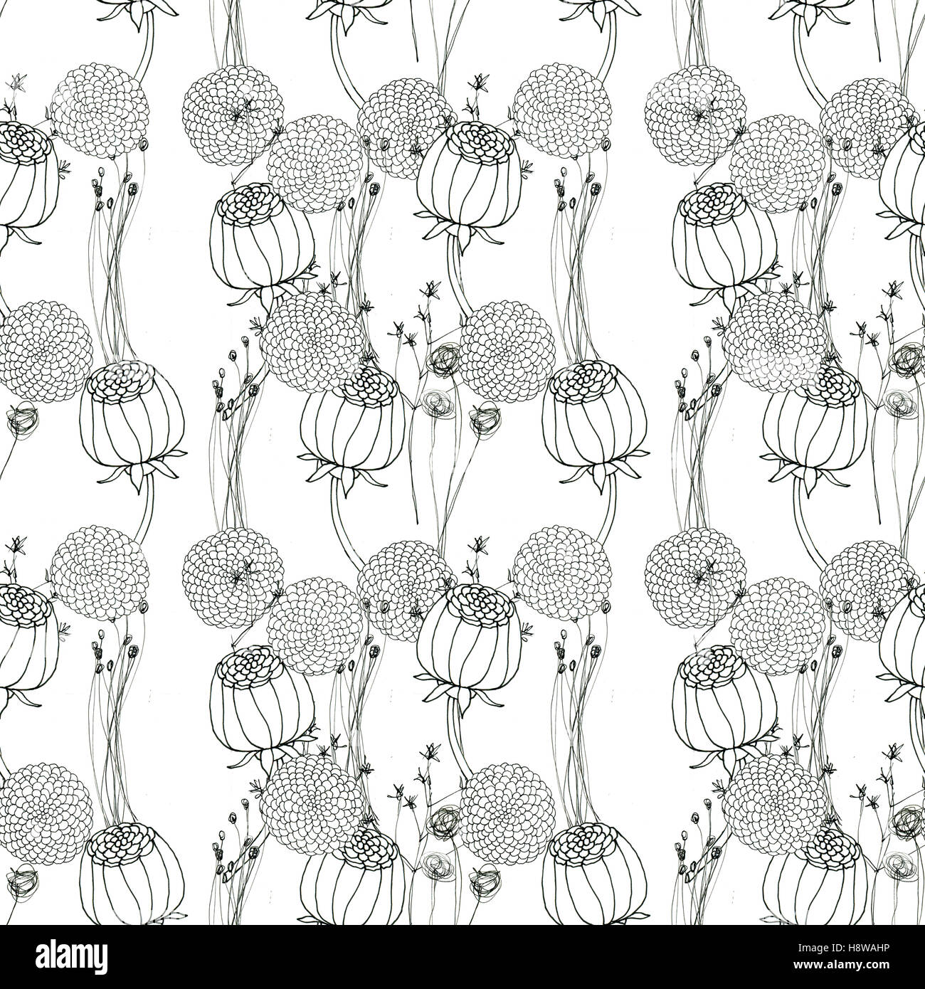 Seamless floral with abstract black and white flowers Stock Photo - Alamy