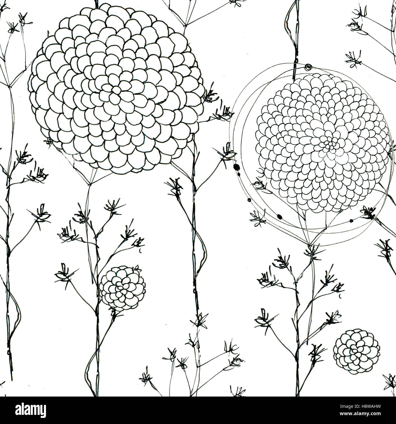 Seamless floral with abstract black and white flowers Stock Photo - Alamy