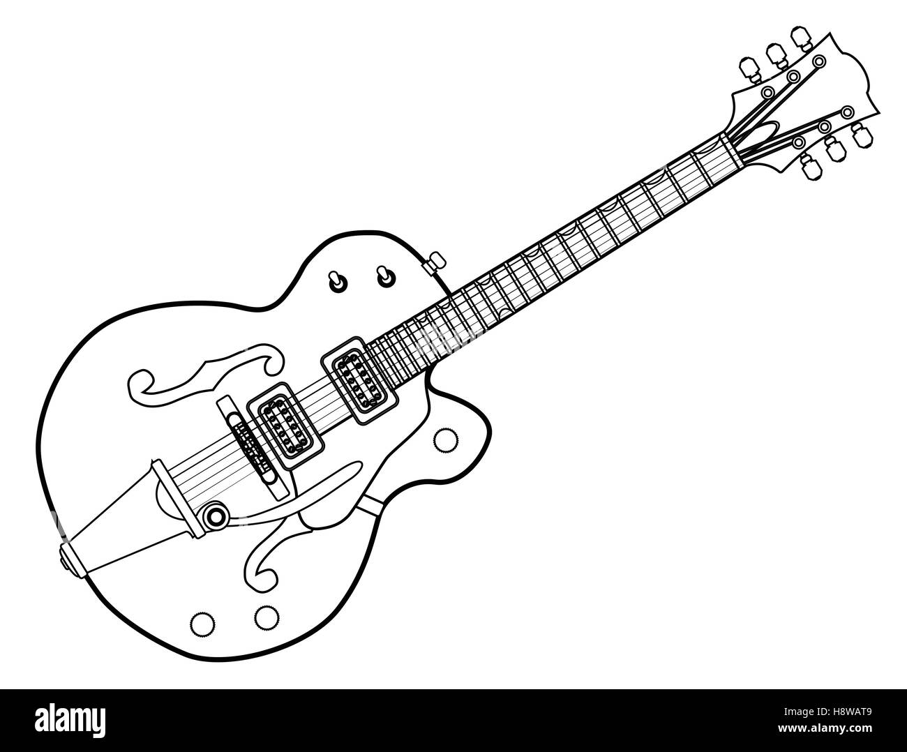 A typical country and western guitar in black and white over a white background Stock Vector