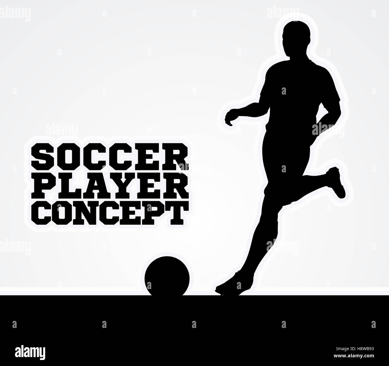 A stylised illustration of a soccer football player in silhouette running with the ball Stock Photo