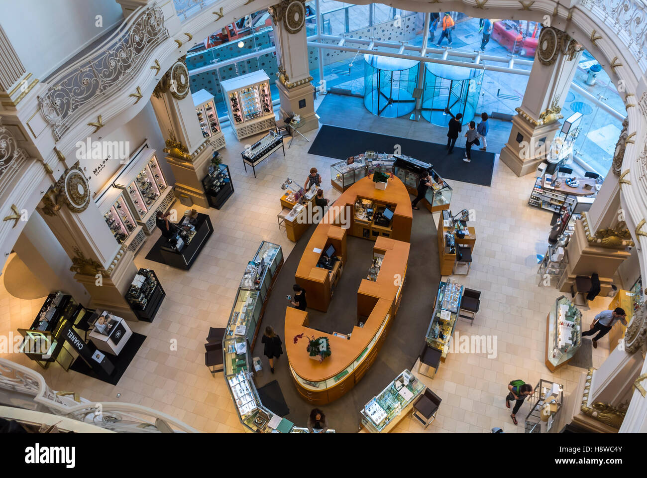 San Francisco, CA, USA, Aerial View, Atrium, People Shopping inside Luxury Department Store, Neiman Marcus Stock Photo