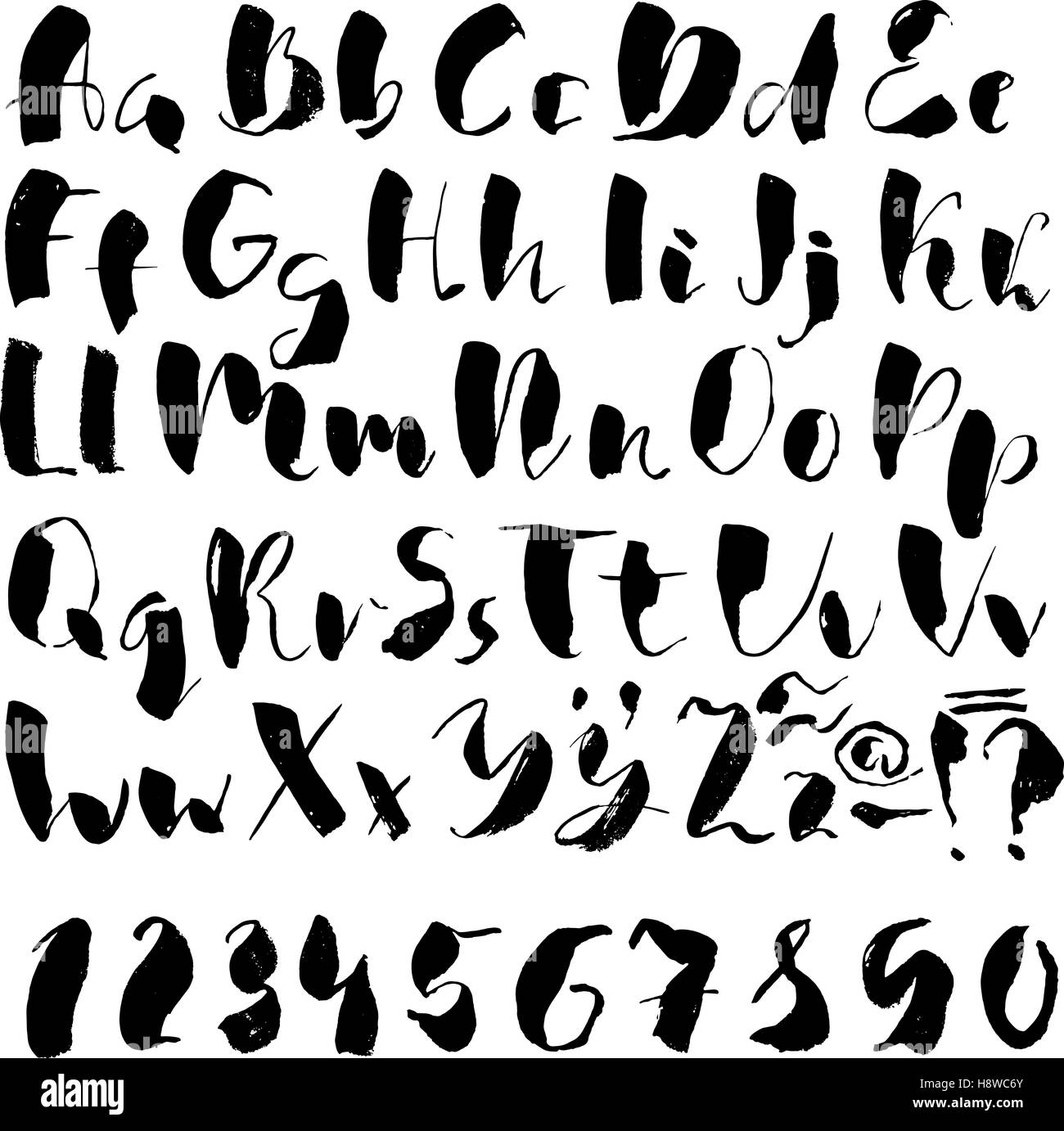 Hand drawn font made by dry brush strokes. Grunge style alphabet Stock ...