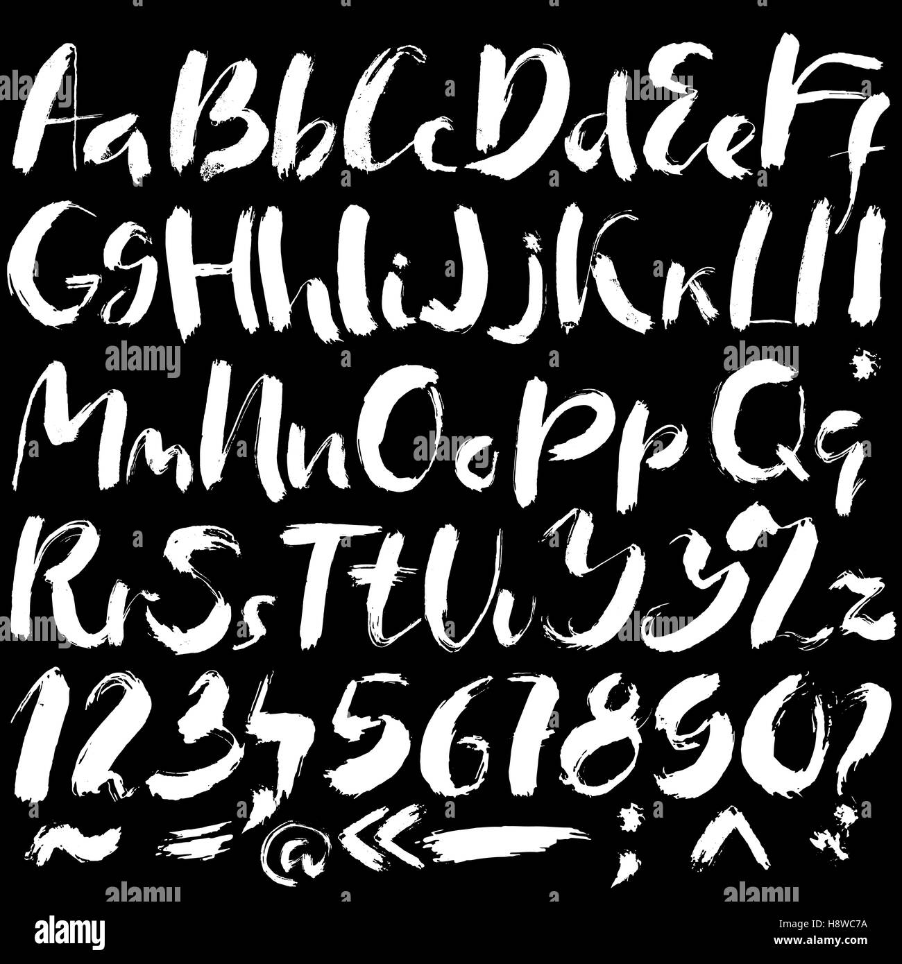 Hand drawn font made by dry brush strokes. Grunge style alphabet Stock ...