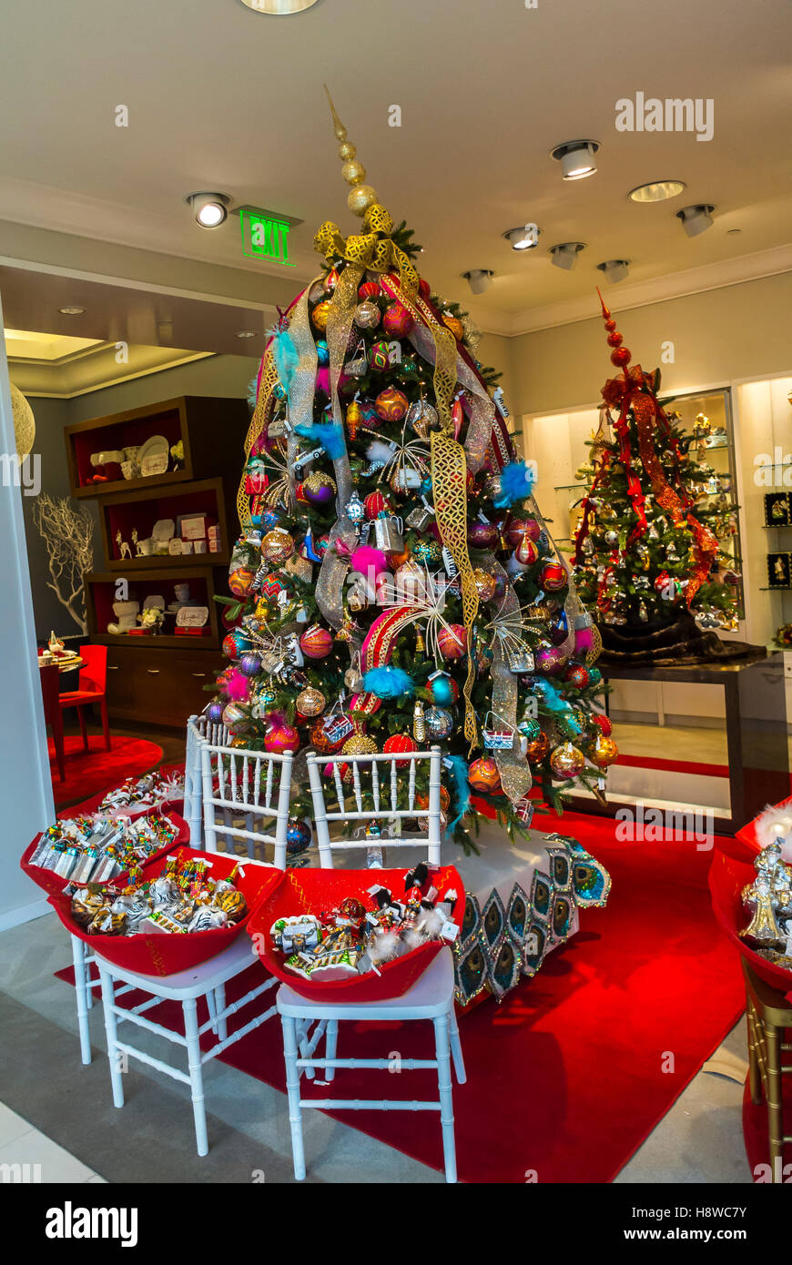 San Francisco, CA, USA, Holiday Decorations, on Display inside Luxury American Department Store, Neiman Marcus, Christmas Tree Stock Photo
