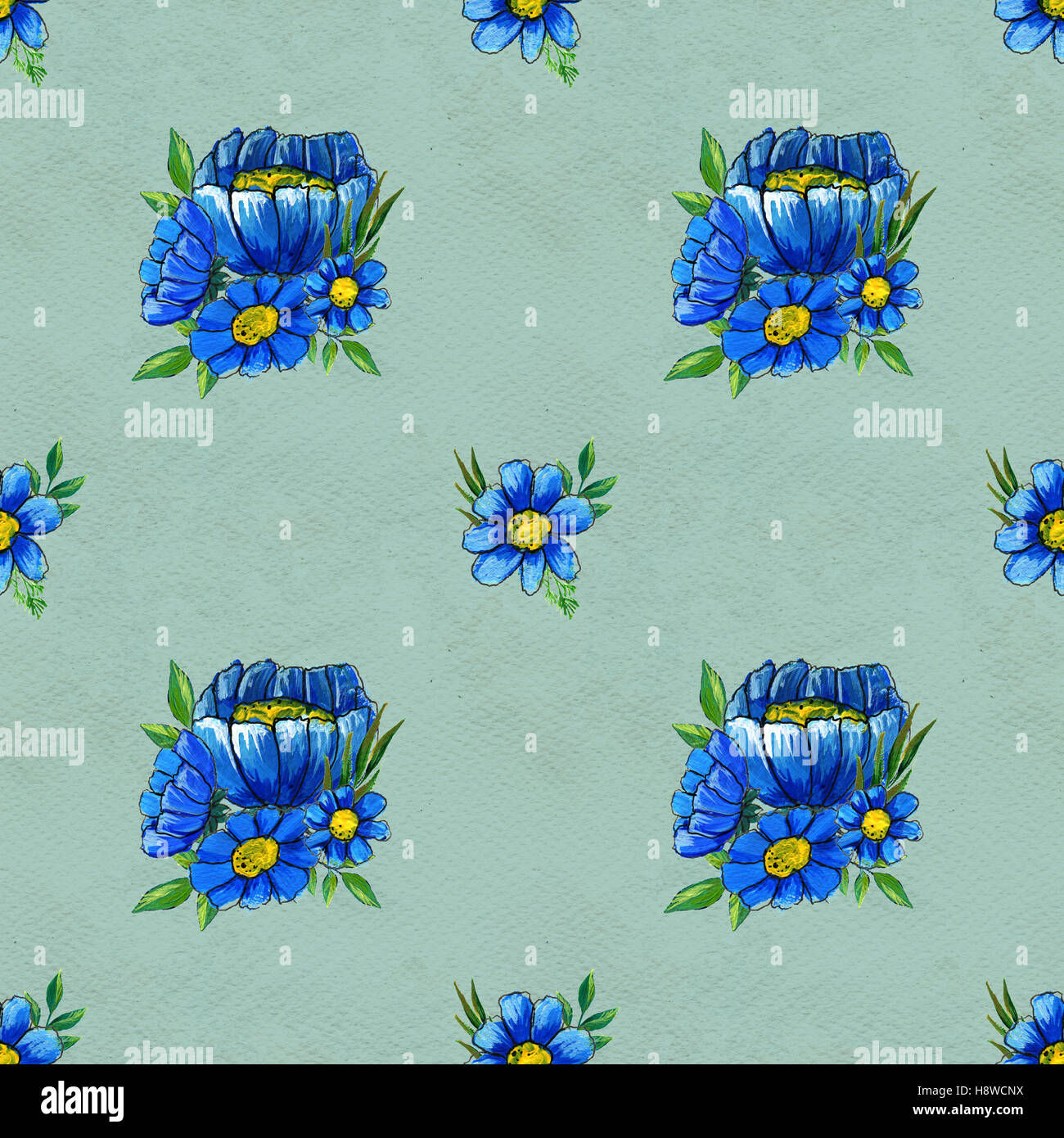Seamless pattern with blue flowers Stock Photo - Alamy