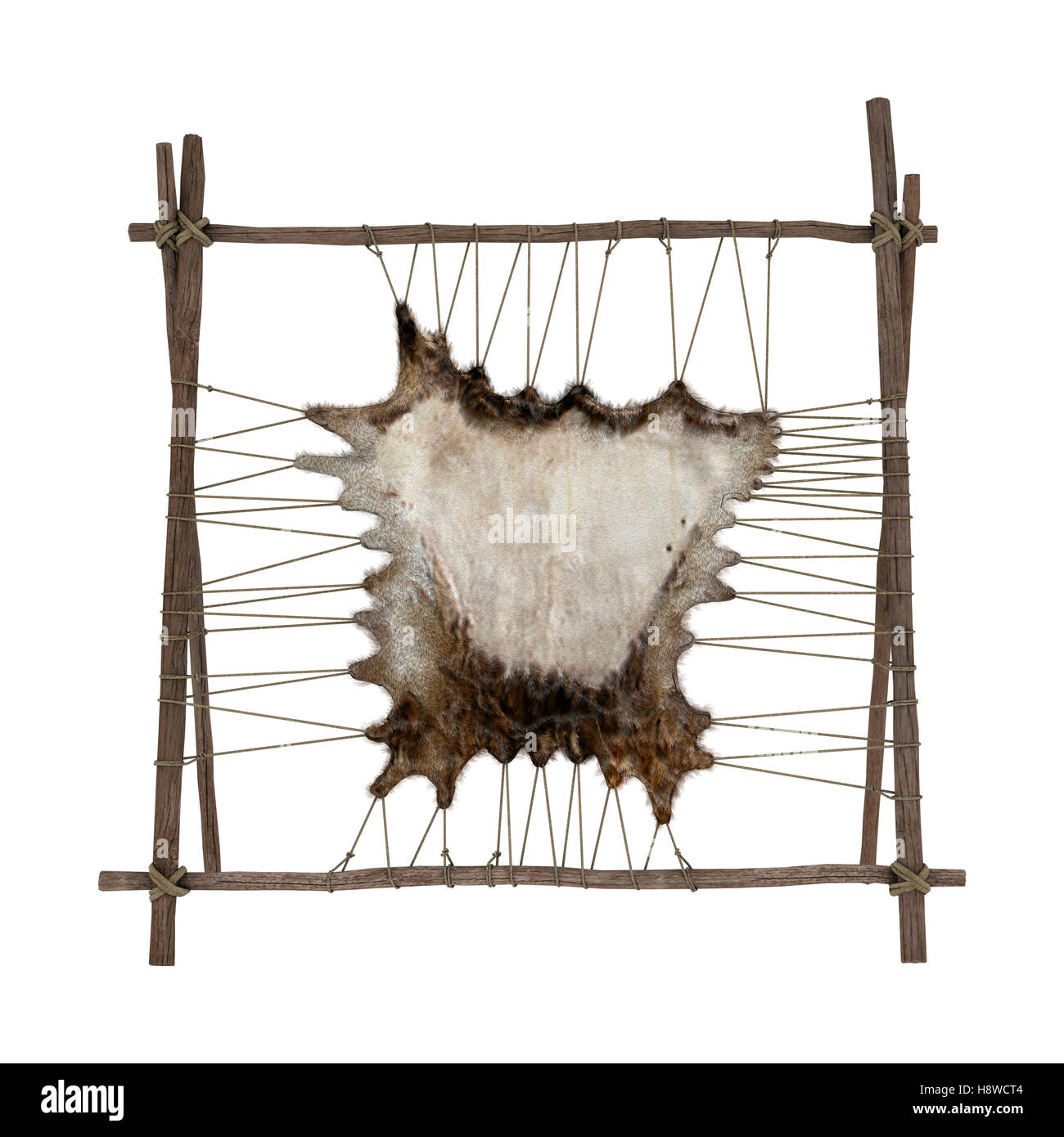 3D rendering of a native American rack with an animal fur isolated on white background Stock