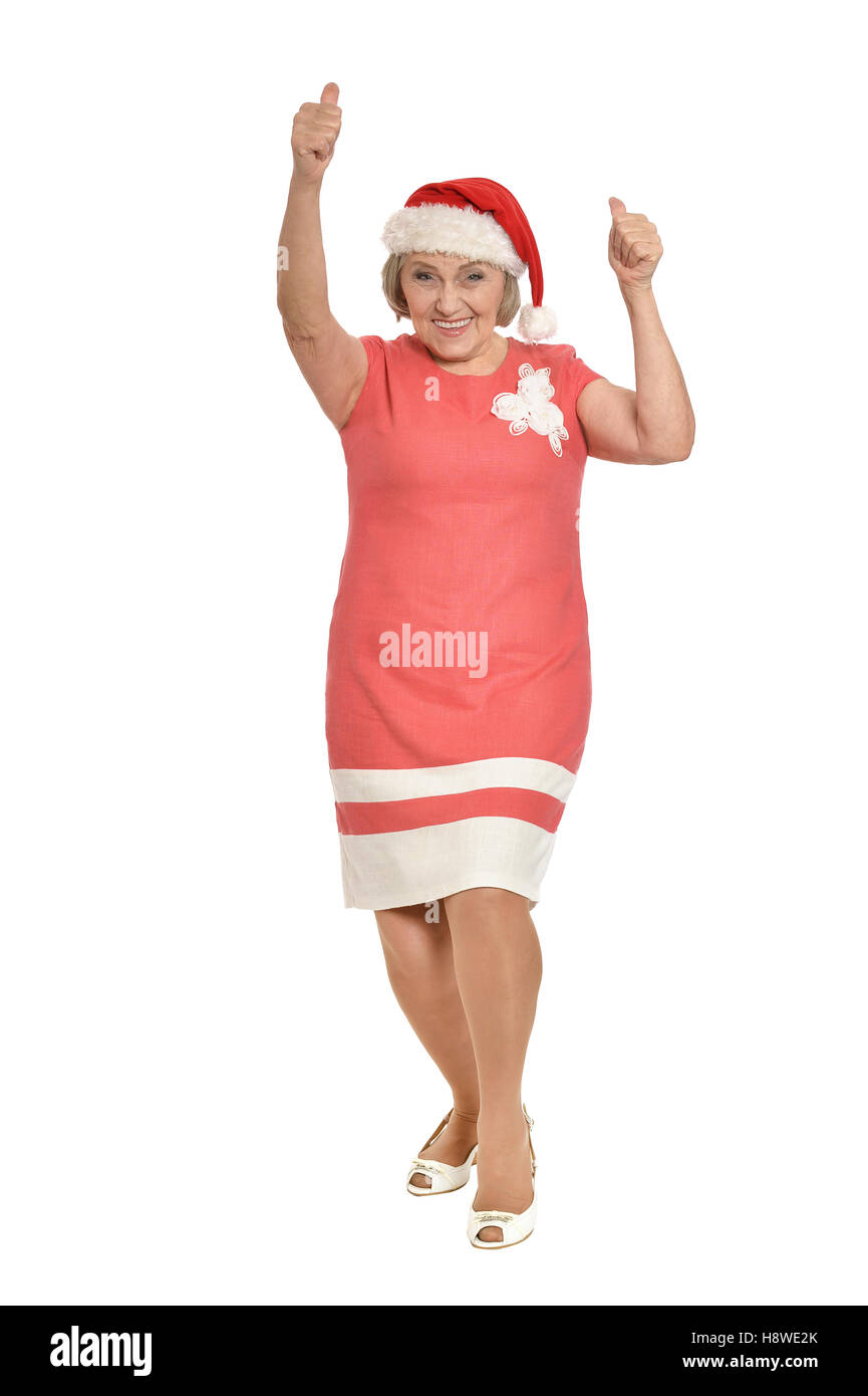Senior woman in Santa hat Stock Photo - Alamy
