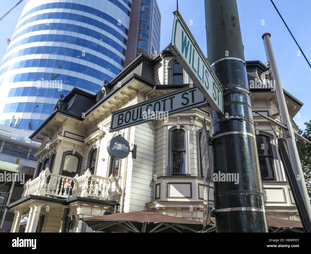Buildings in the centre of Wellington, North Island, New Zealand Stock Photo