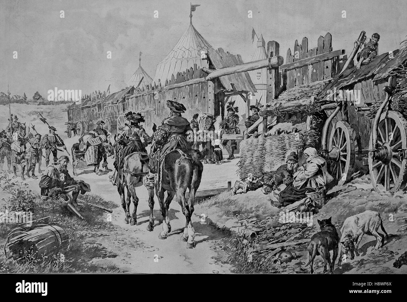 wagon fort in the Middle Ages Stock Photo