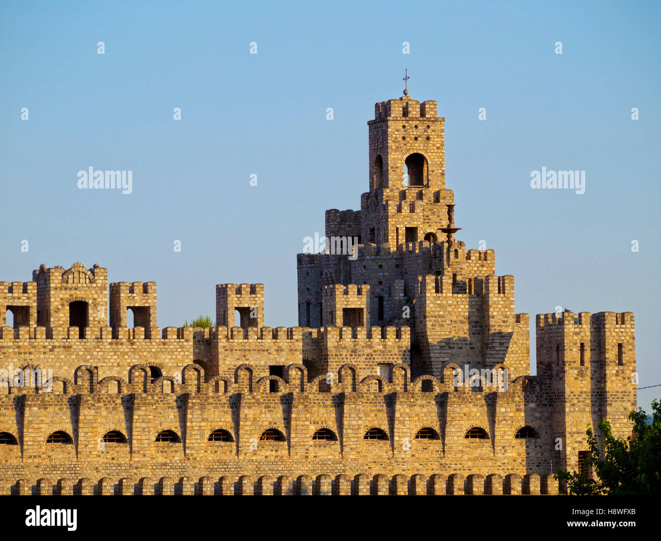 Spain, Catalonia, Barcelona Province, View of the Les Fonts Castle. Stock Photo