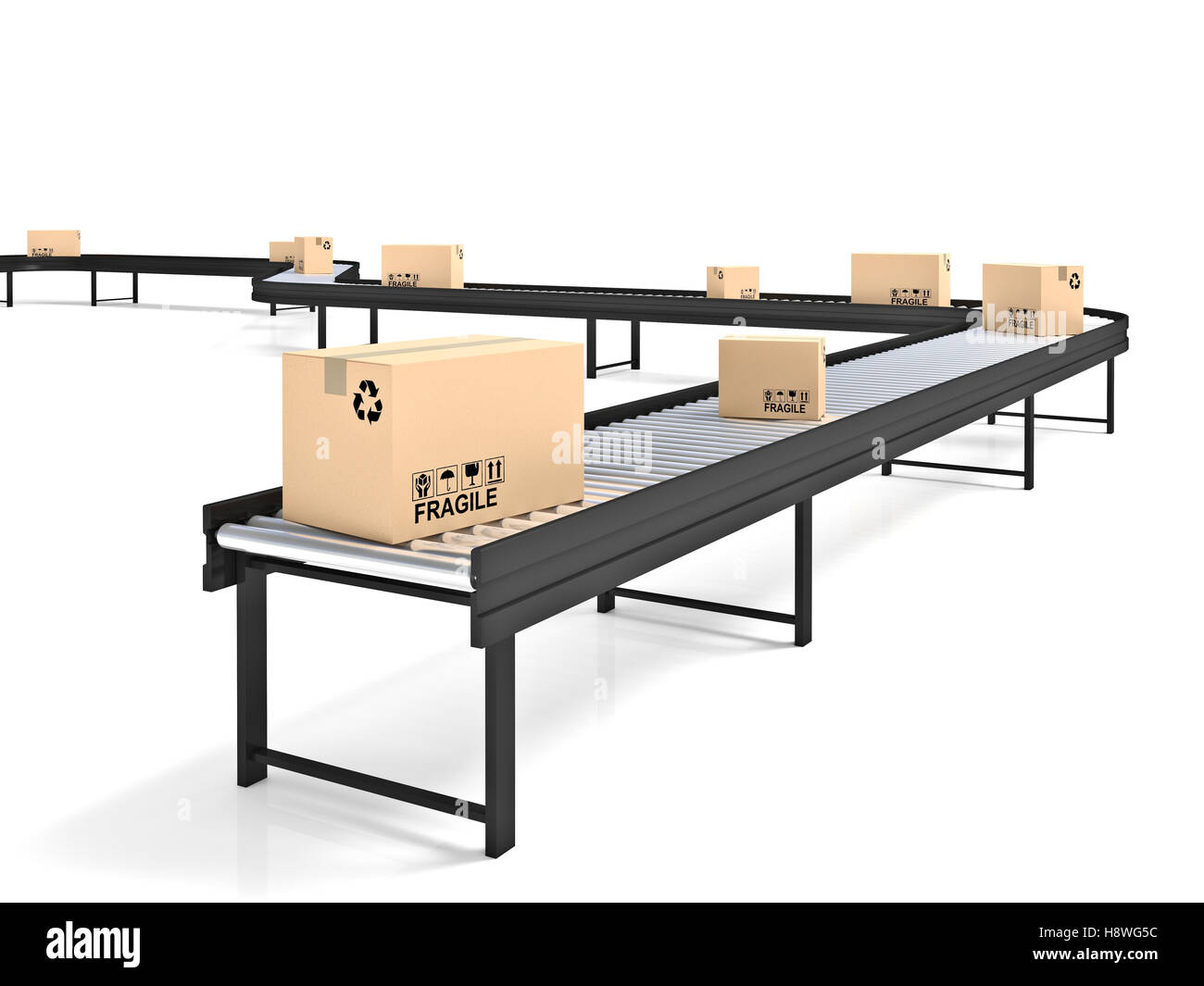 conveyor belt line with boxes 3d rendering Stock Photo Alamy